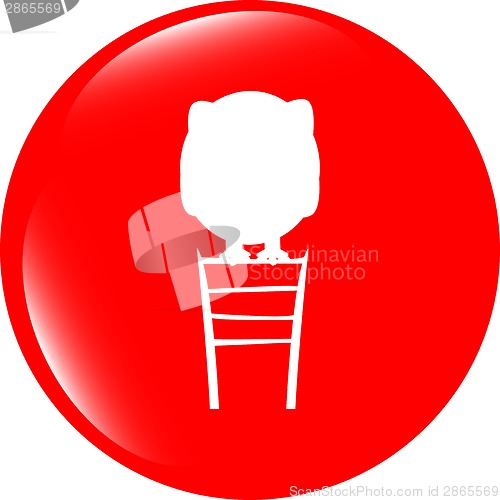 Image of button with owl on stairs isolated on white
