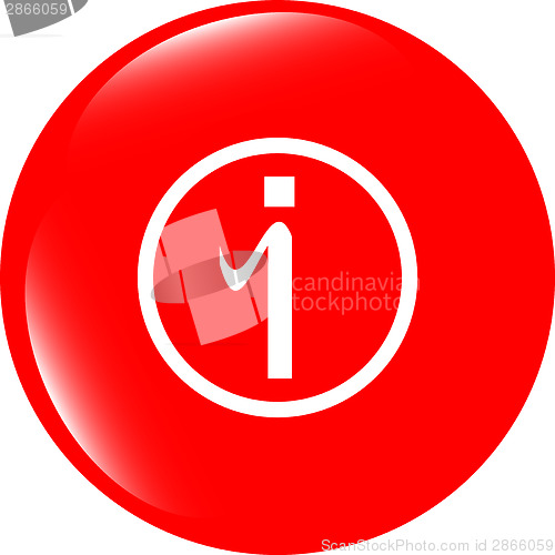 Image of glossy web button with information sign. Rounded shape icon