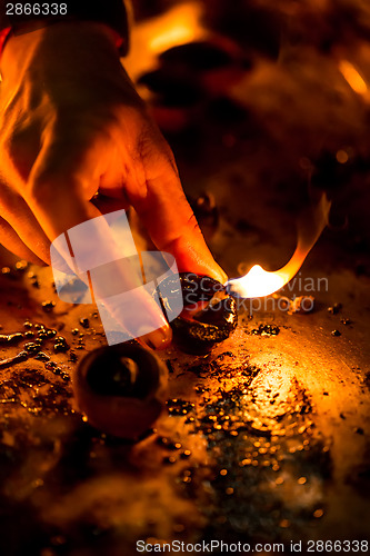 Image of Burning candles in the Indian temple.