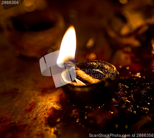 Image of Burning candles in the Indian temple.