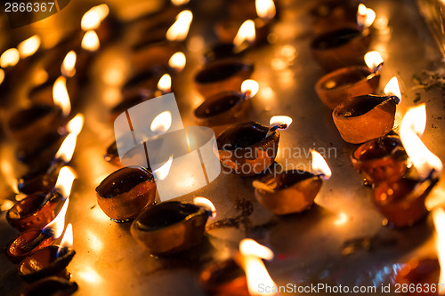 Image of Burning candles in the Indian temple.