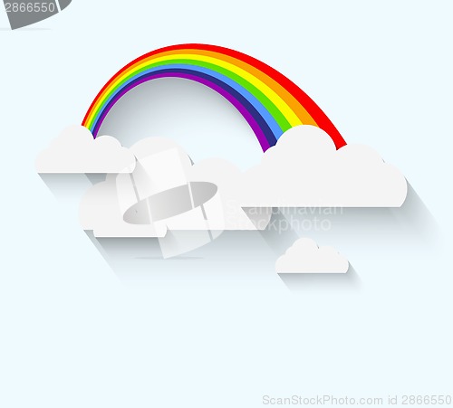 Image of Rainbow and clouds in flat style with long whadow