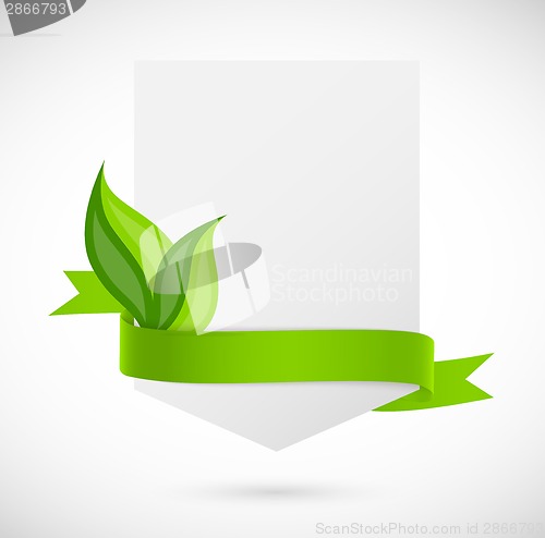 Image of Banner with green ribbon and leaves
