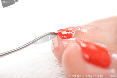 Image of pedicure process macro closeup