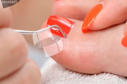 Image of pedicure process macro closeup