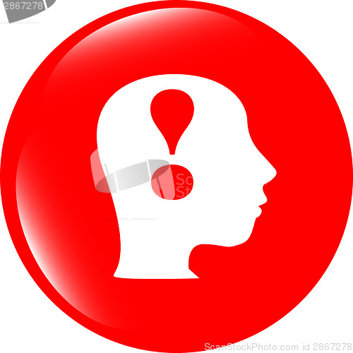 Image of Human head with exclamation mark icon, web button