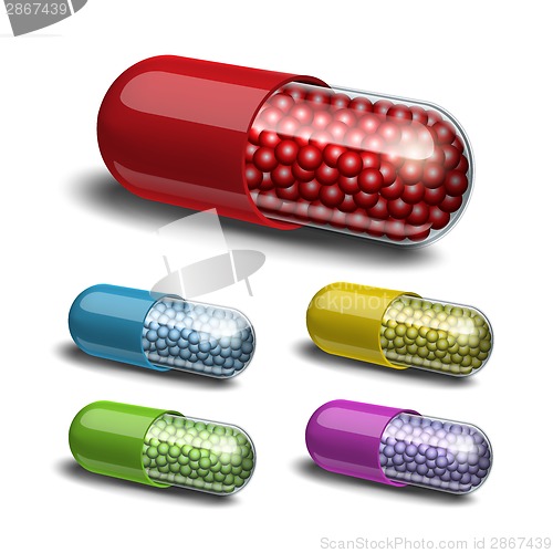 Image of Set of medical capsule with granules