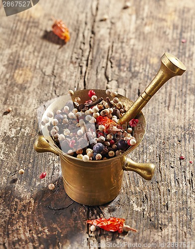 Image of various spices in mortar and pestle