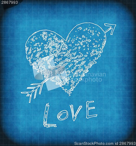 Image of Blue grunge background with white abstract heart