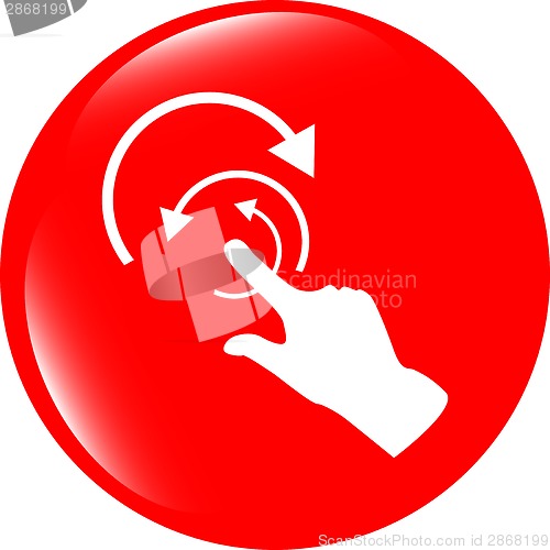 Image of hand and abstract arrow web app button, web icon