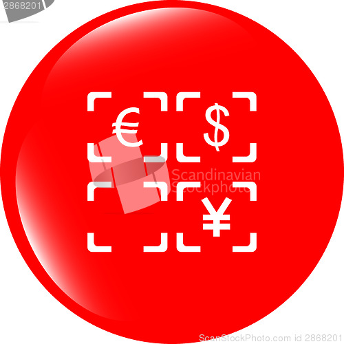 Image of Currency exchange sign icon. Currency converter symbol. Money label. shiny button. Modern UI website button