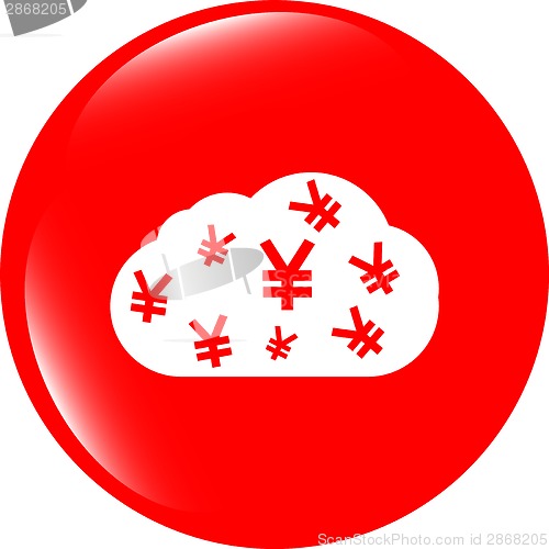 Image of web icon cloud with yen sign, web button isolated on white