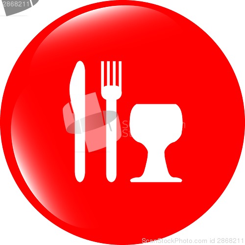 Image of Eat sign icon. Cutlery symbol. Knife, fork and wineglass. Modern UI website button