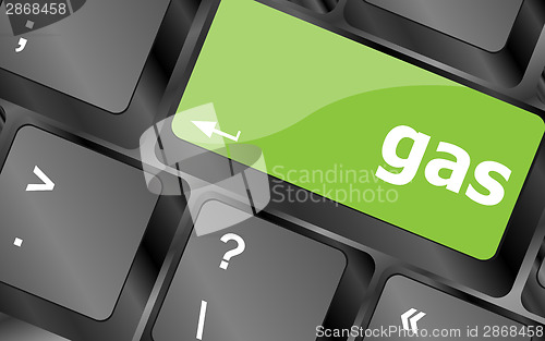 Image of gas word on keyboard key, notebook computer button