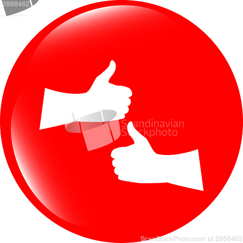 Image of like hand set on icon, web button isolated on white