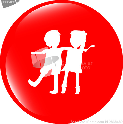 Image of icon button with baby boy and girl inside, isolated on white