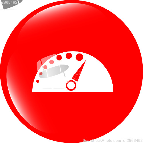 Image of automotive tachometer on web button (icon) isolated on white