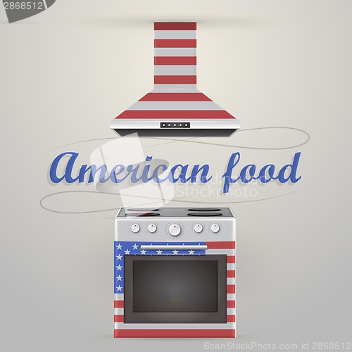 Image of Illustration of stove and extractor. American food.