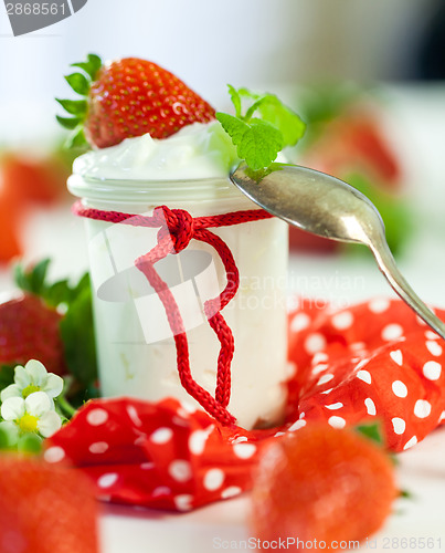 Image of Fresh strawberries with healthy yogurt