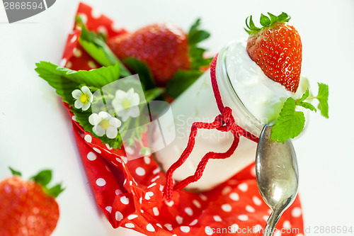 Image of Fresh strawberries with healthy yogurt