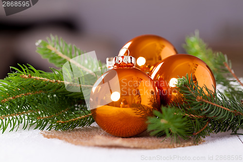 Image of Shiny bright copper colored Christmas balls