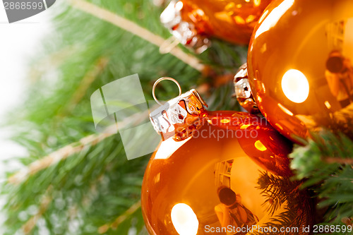 Image of Shiny bright copper colored Christmas balls