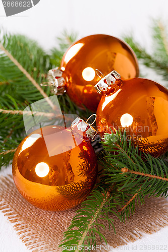 Image of Shiny bright copper colored Christmas balls