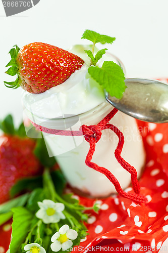 Image of Fresh strawberries with healthy yogurt