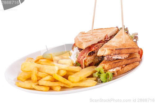 Image of Club sandwich with potato French fries