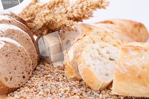 Image of fresh tasty mixed bread slice bakery loaf