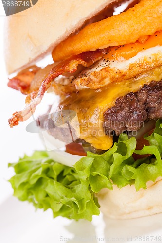 Image of Delicious egg and bacon cheeseburger