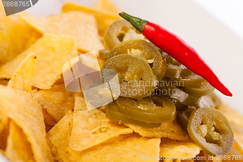 Image of Nachos with cheese sauce and chilli pepperoni