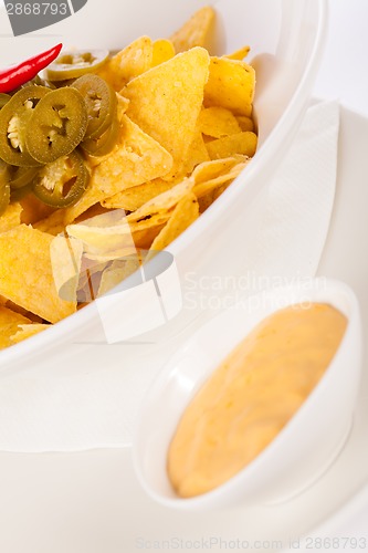 Image of Nachos with cheese sauce and chilli pepperoni