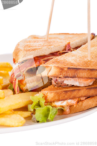 Image of Club sandwich with potato French fries