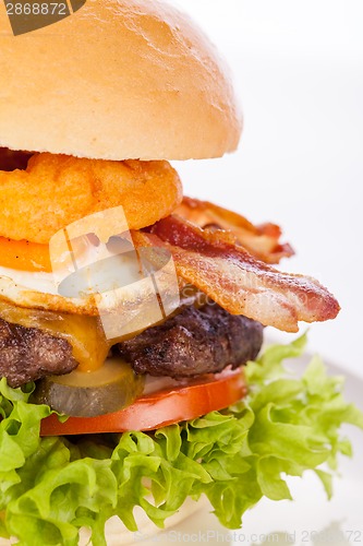 Image of Delicious egg and bacon cheeseburger