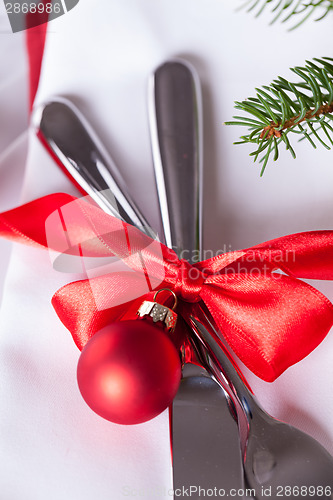 Image of Romantic red Christmas table setting