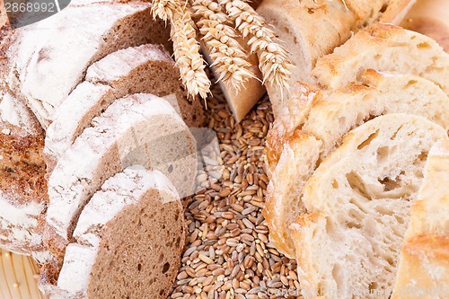 Image of fresh tasty mixed bread slice bakery loaf