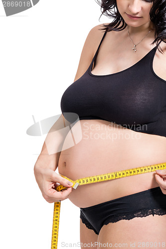 Image of Pregnant woman measuring her abdomen