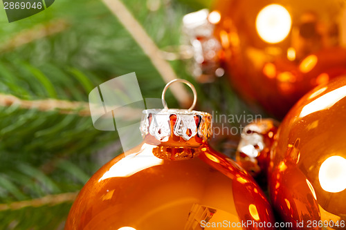 Image of Shiny bright copper colored Christmas balls