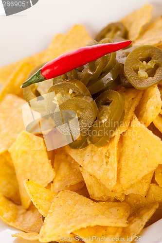 Image of Nachos with cheese sauce and chilli pepperoni