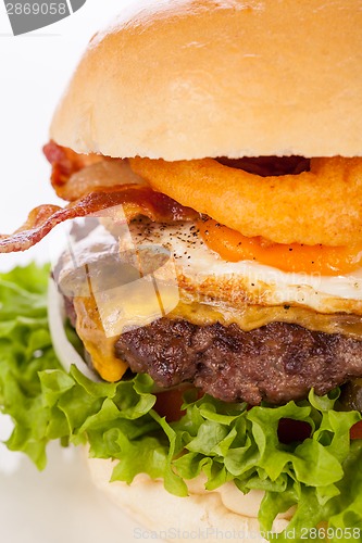 Image of Delicious egg and bacon cheeseburger