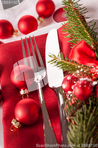 Image of Red themed Christmas place setting