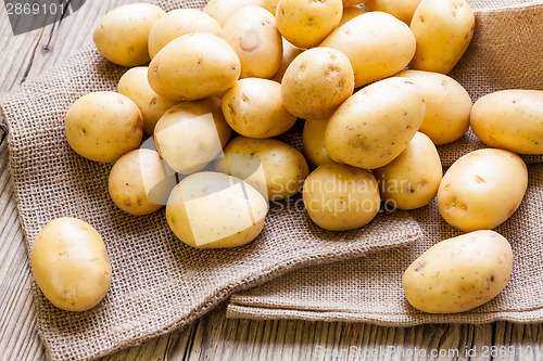 Image of Farm fresh  potatoes on a hessian sack