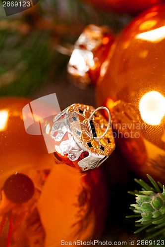 Image of Shiny bright copper colored Christmas balls