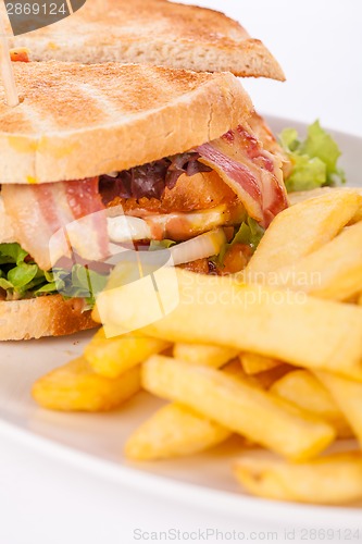 Image of Club sandwich with potato French fries