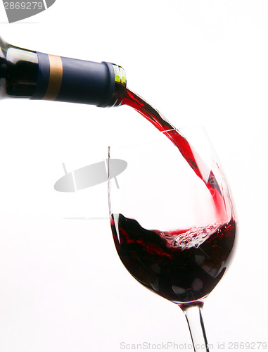 Image of Red Wine Being Poured into Stemmed Glass