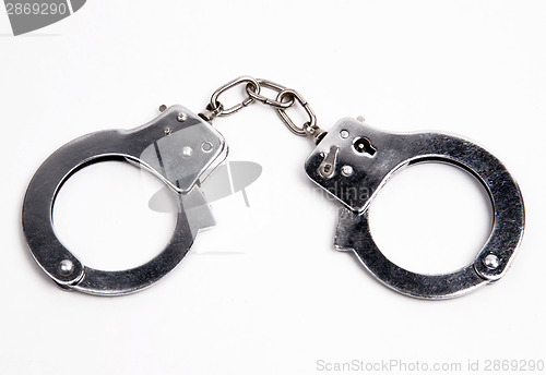 Image of Law Enforcement Handcuffs Wrist Restraints on White Background