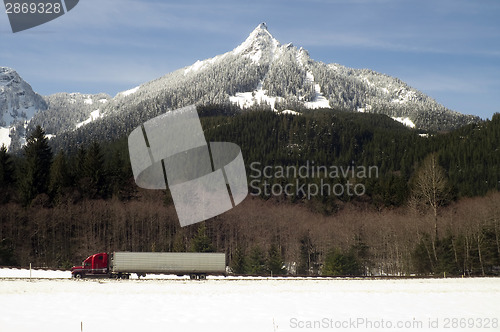 Image of Truck Transports Goods Over Road Through North Cascades Washingt