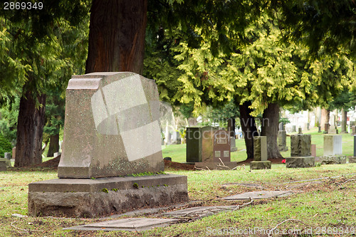 Image of Large Granite Gravestone Head Stone in Local City Cemetery