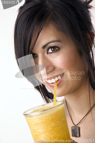 Image of Girl with Yellow Food Fruit Smoothie